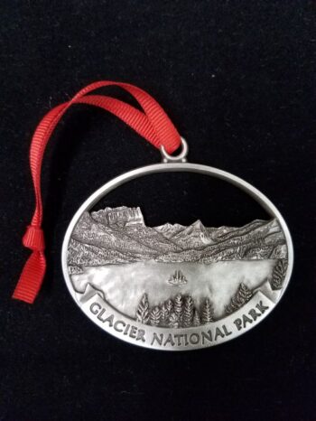 Pewter ornament of Glacier National Park.