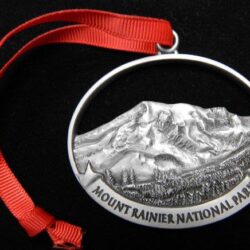 Pewter ornament of Mount Rainier.