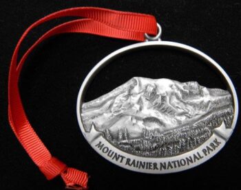 Pewter ornament of Mount Rainier.