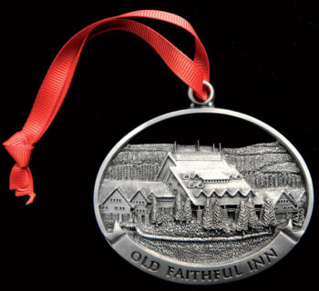 Pewter ornament of the Old Faithful Inn.