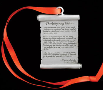 The Gettysburg address medal with a ribbon