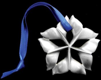 Whale tail medal in white color and a blue ribbon