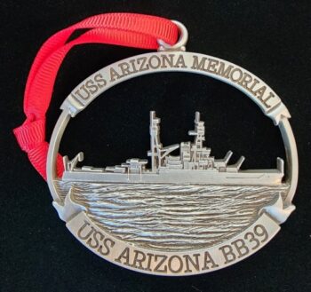 Pewter USS Arizona Memorial ornament.